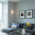 A modern appartment with a freshly cleaned sofa